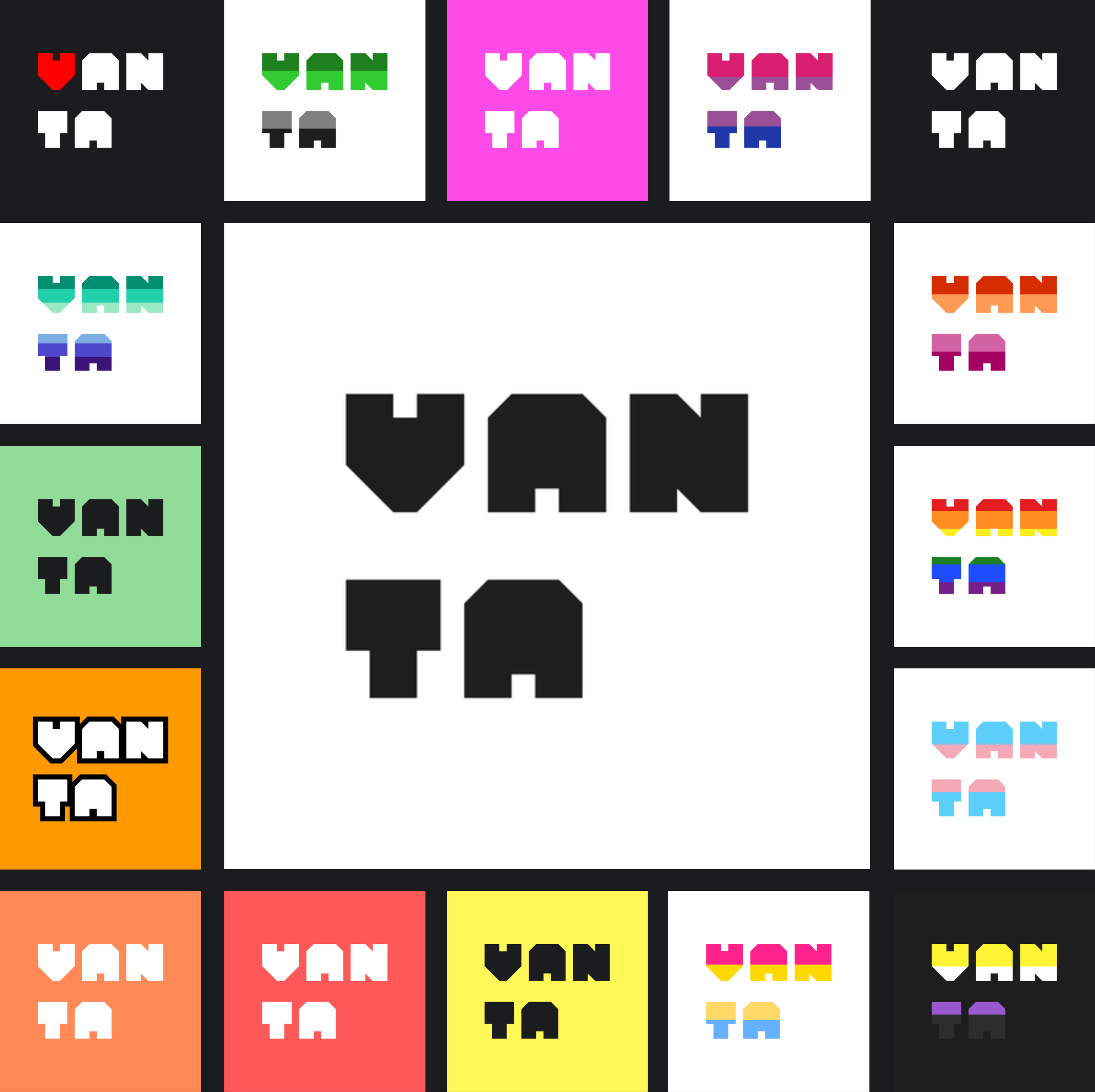 A square image showing the white VANTA logo in the middle, surrounded on all sides by smaller logos with different colours and patterns.