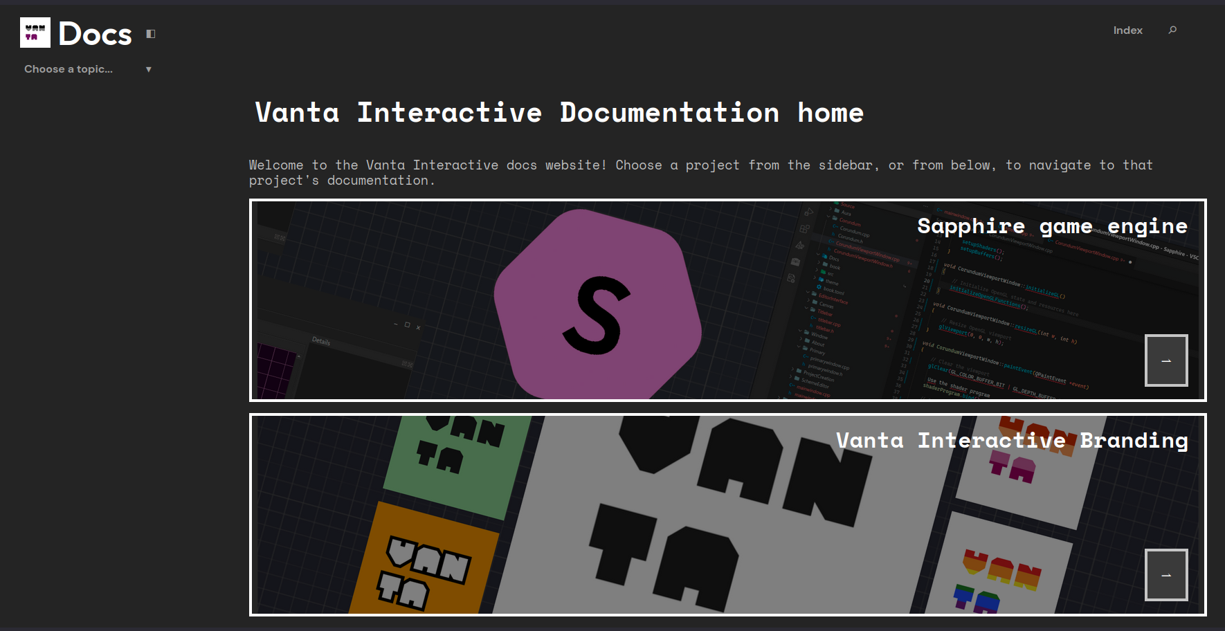 Screenshot of the Vanta Interactive documentation website